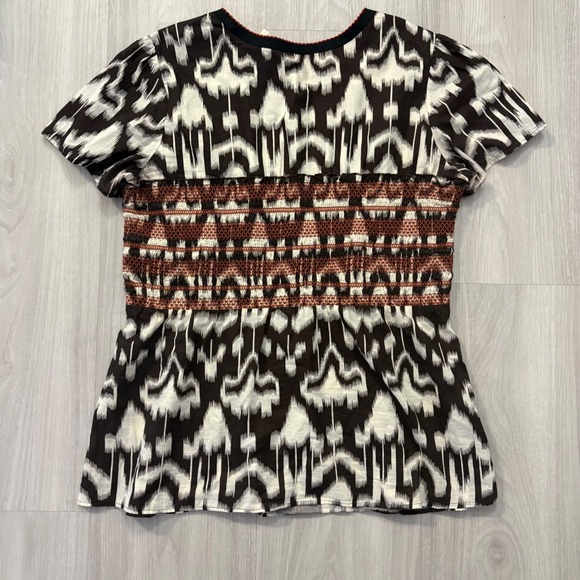L.A. Blues Blouse Women Ikat Print Smocked Waist Black White Rust Boho Blouse L - Picture 2 of 12